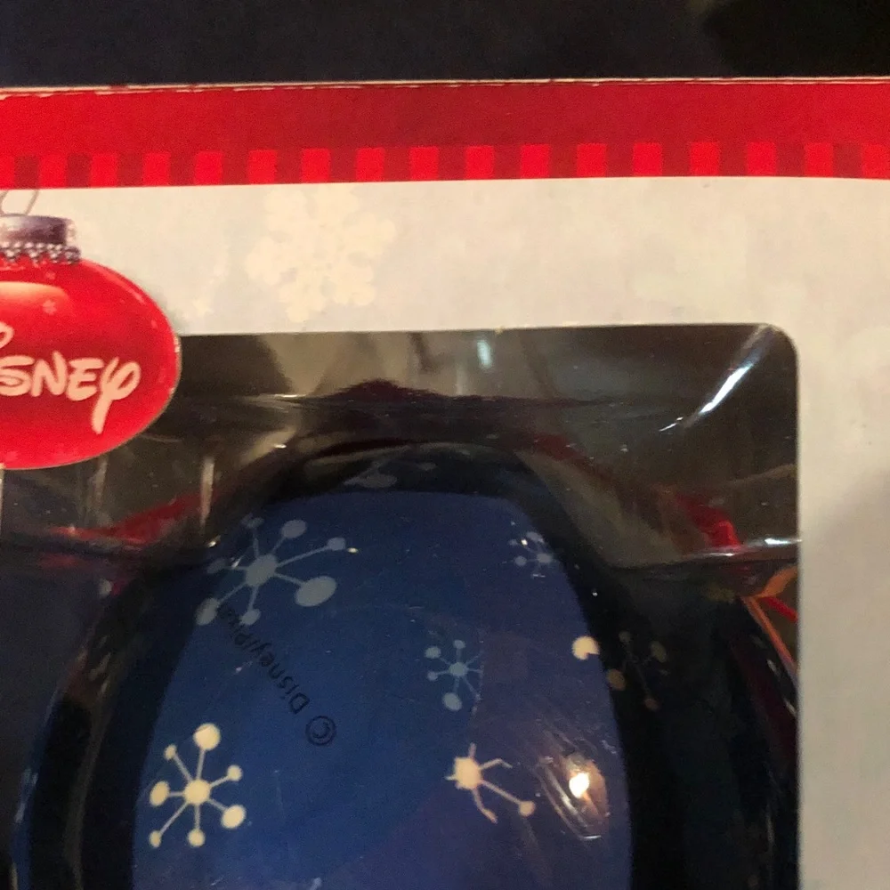 Disney Blue Holiday Ornament with Red Ribbon and Character Artwork